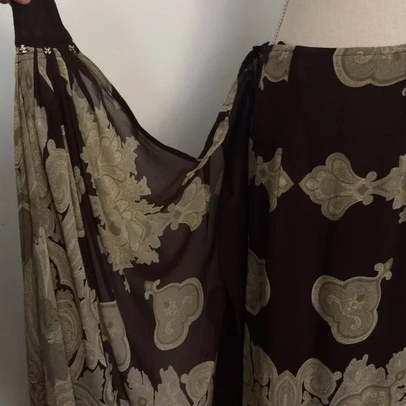 J Peterman Brown Silk Sarong Maxi Skirt 12 - Picture 5 of 11